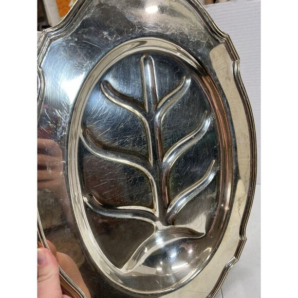 Antique Silver Meat Platter with "Tree Of Life" Silverplate Footed Serving Tray - Picture 3 of 14